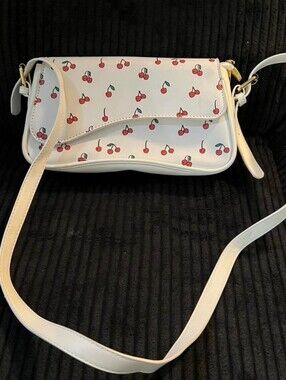 White Cherry Print Crossbody Bag